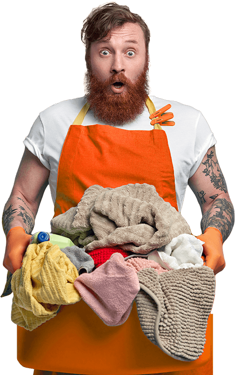 professional home cleaner holding basket of clothing using ezi for cleaning jobs